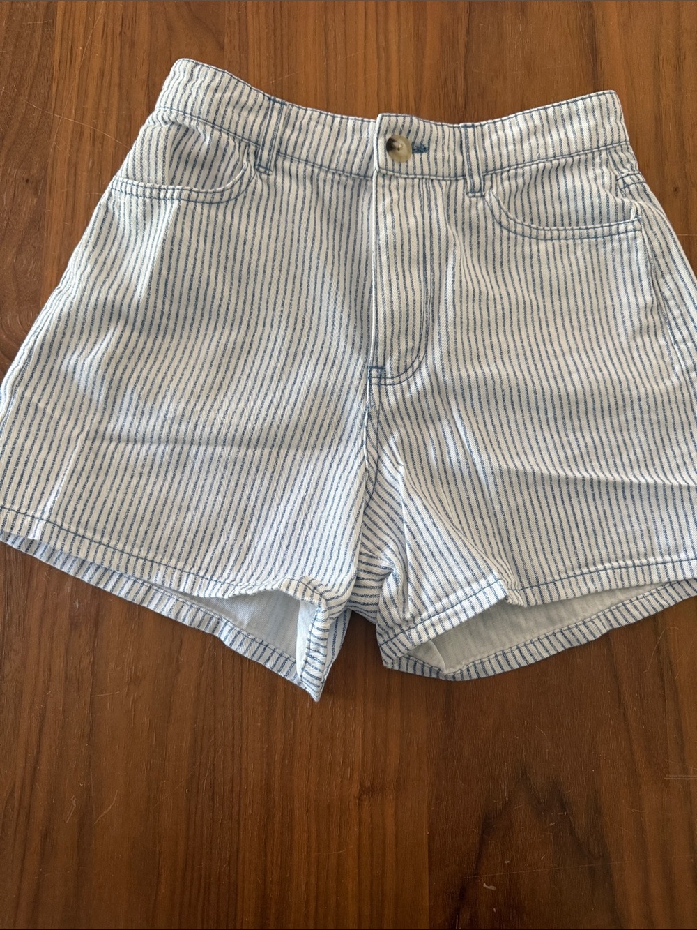 Zara Light Blue Pinstripe High-Waist Shorts